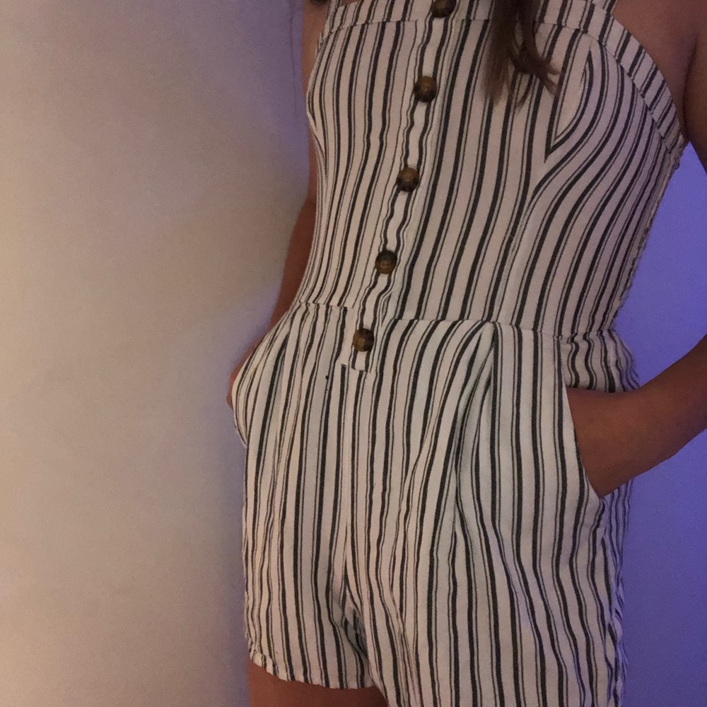 Hollister grey and white beach romper
